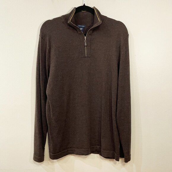 2/$30 EUC Gap 100% Merino Wool Quarter Zip Sweater Brown Large - Picture 1 of 5